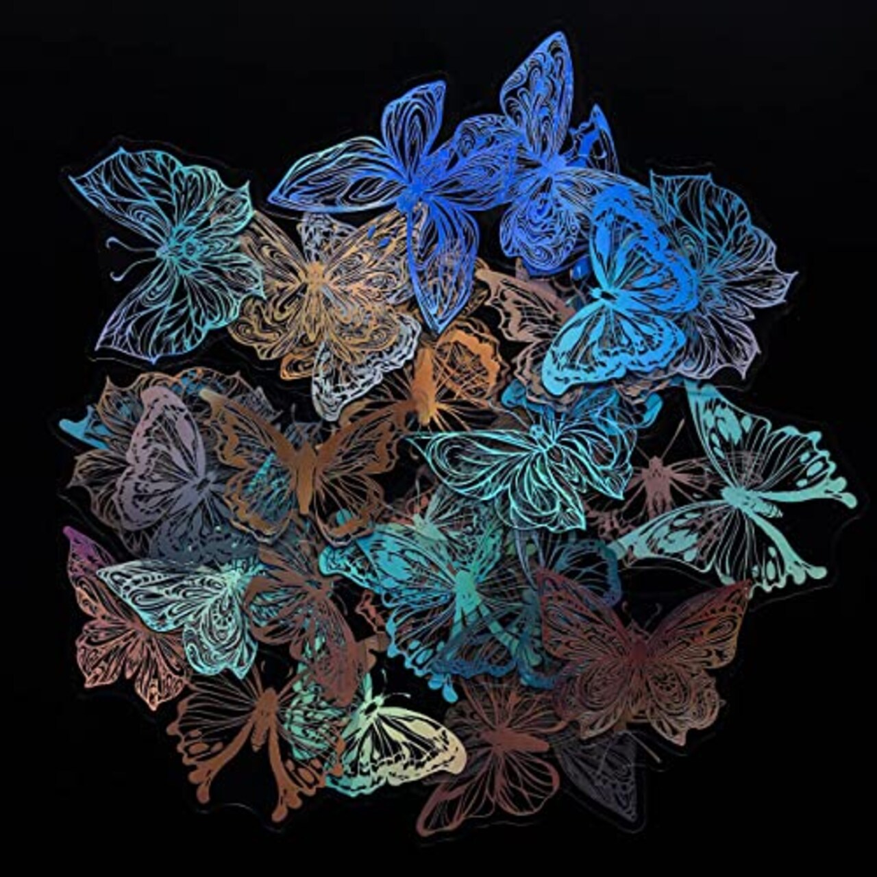 45 Pieces Holographic Glitter Butterfly Stickers, Vintage Butterfly Waterproof Transparent Decorative Decals, PET Adhesive Sticker Label for Scrapbooking Bullet Journal Daily Planner Water Bottles Laptops